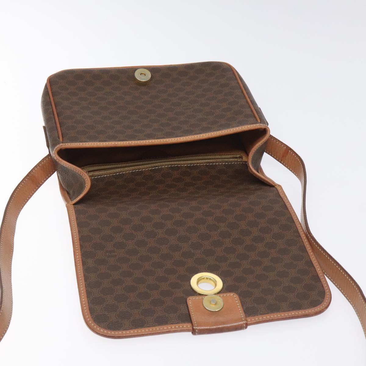 CELINE Macadam Canvas Shoulder Bag PVC Leather Brown Gold Auth KD054