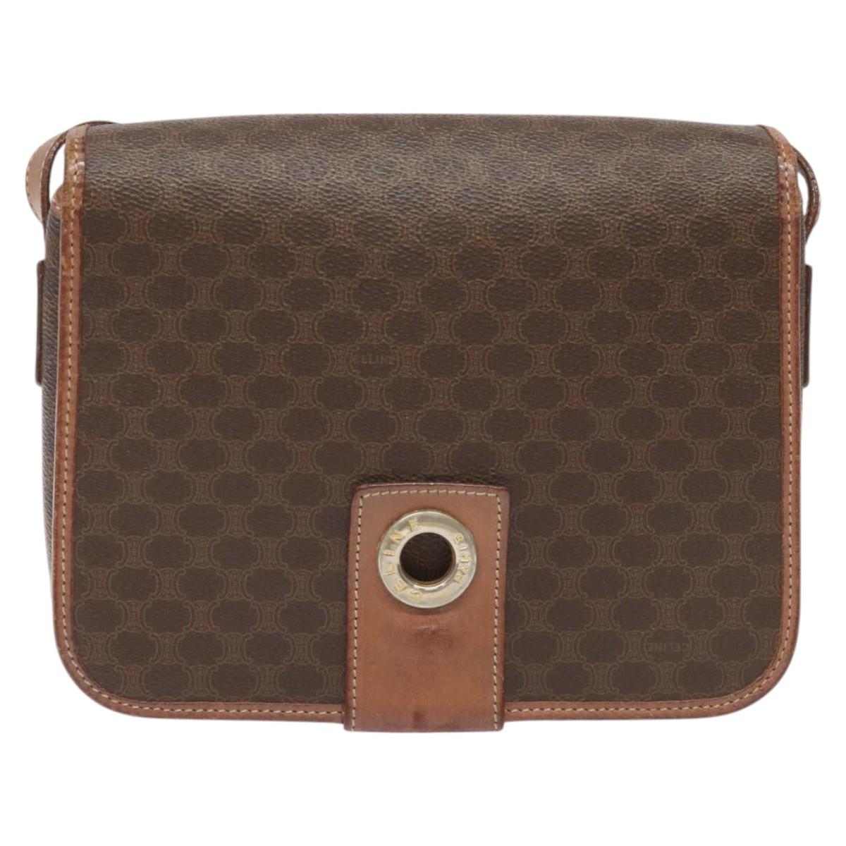 CELINE Macadam Canvas Shoulder Bag PVC Leather Brown Gold Auth KD054