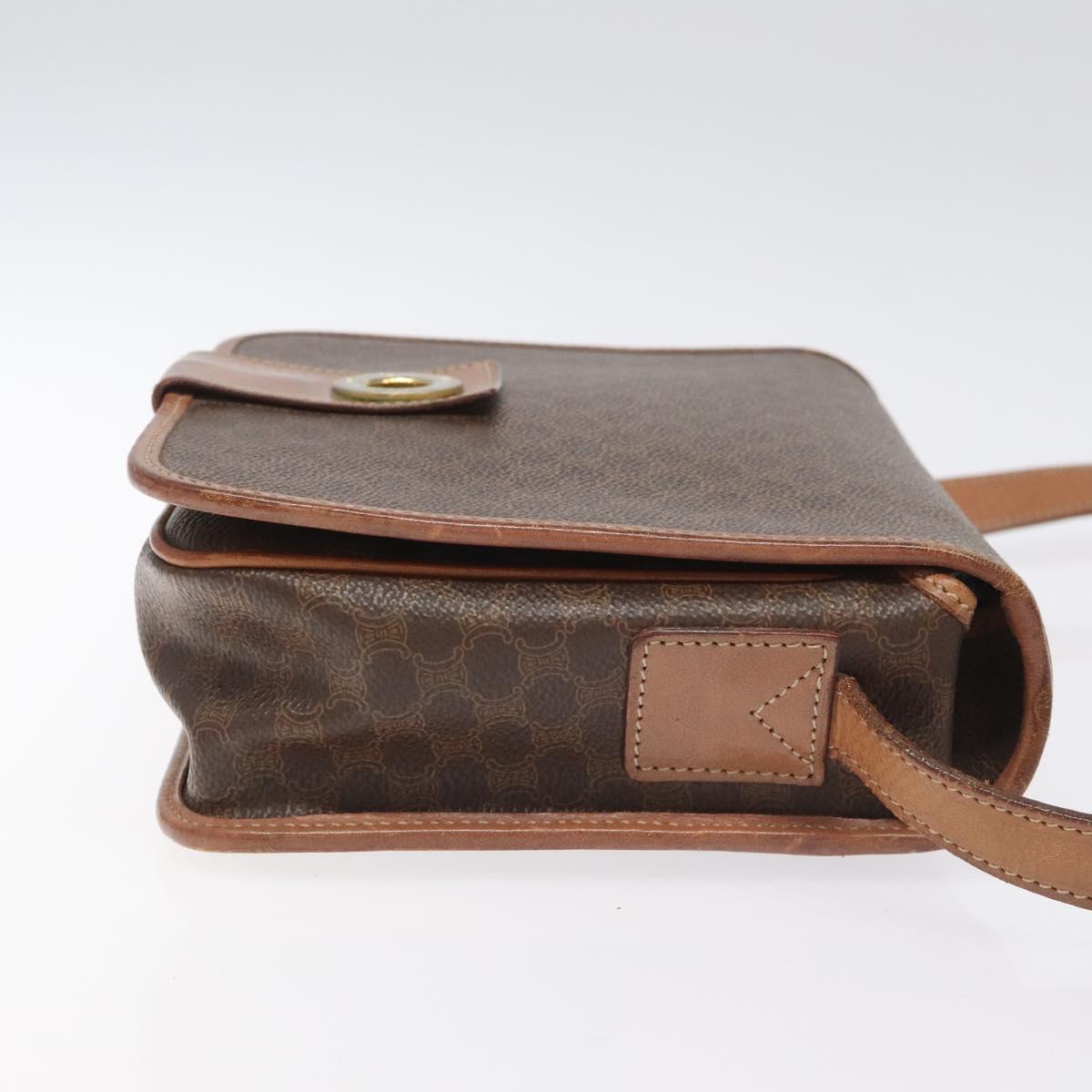 CELINE Macadam Canvas Shoulder Bag PVC Leather Brown Gold Auth KD054