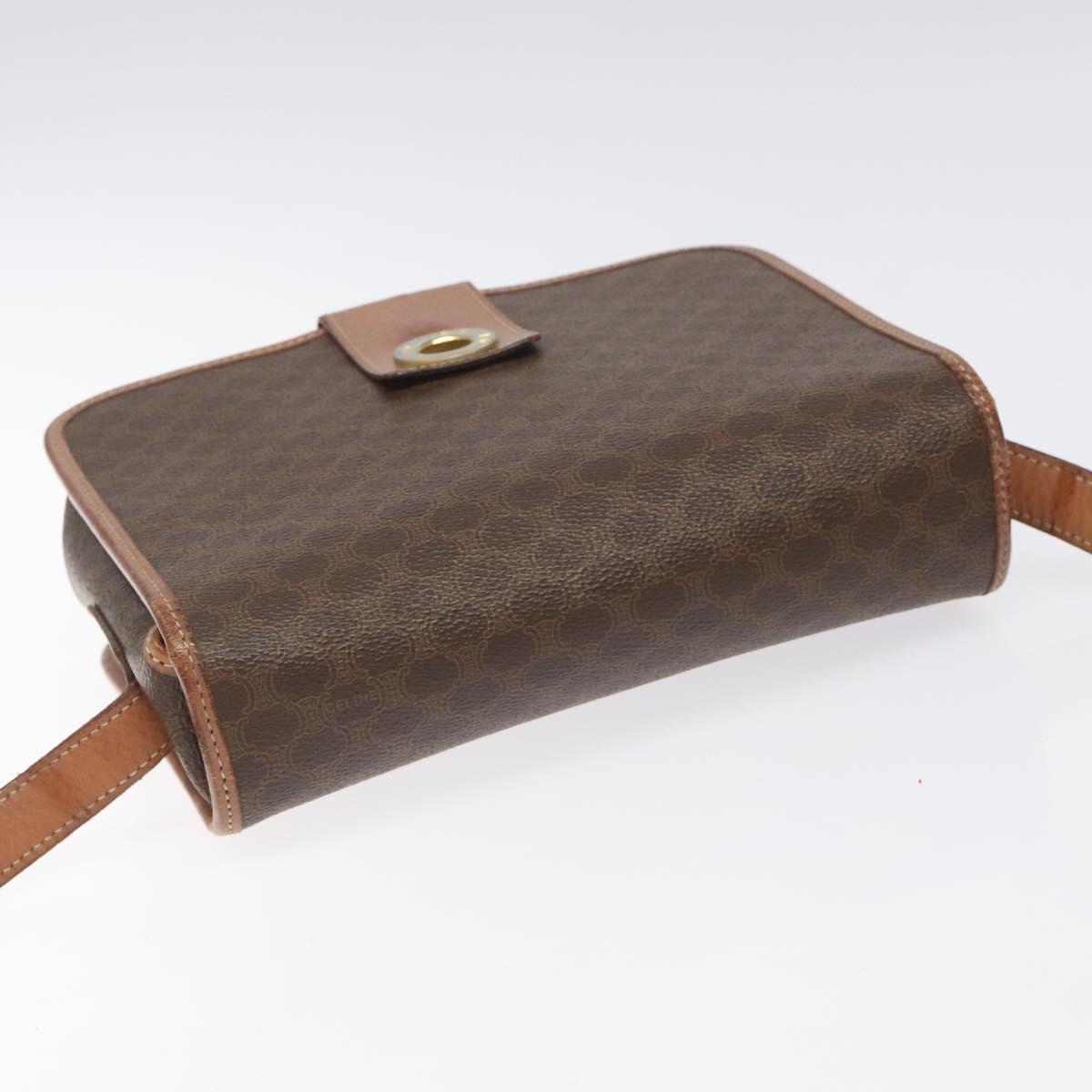 CELINE Macadam Canvas Shoulder Bag PVC Leather Brown Gold Auth KD054