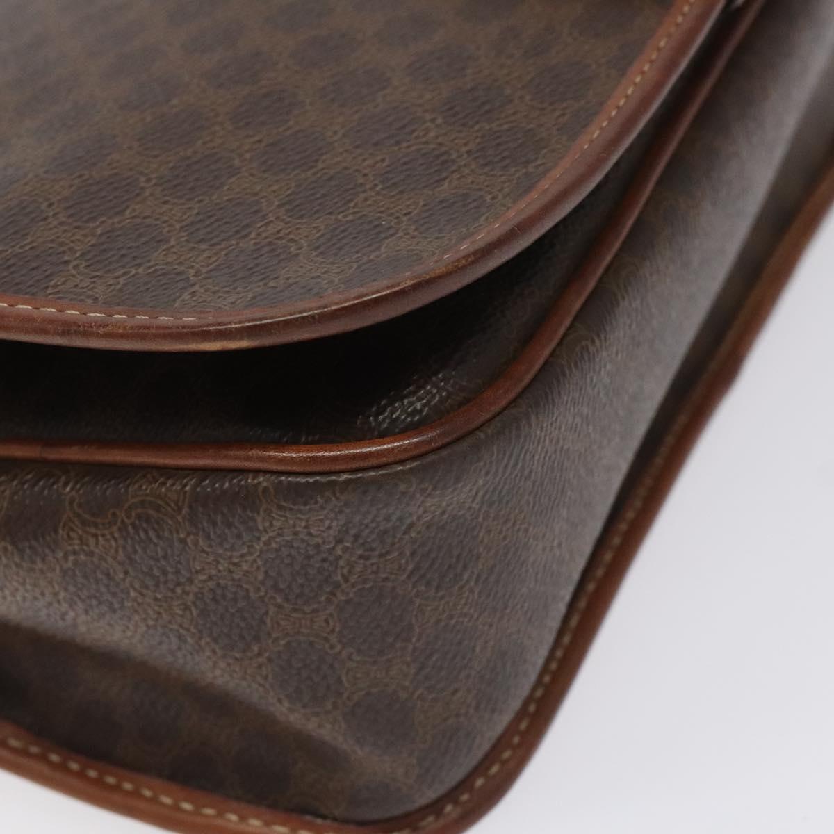 CELINE Macadam Canvas Shoulder Bag PVC Leather Brown Gold Auth KD057