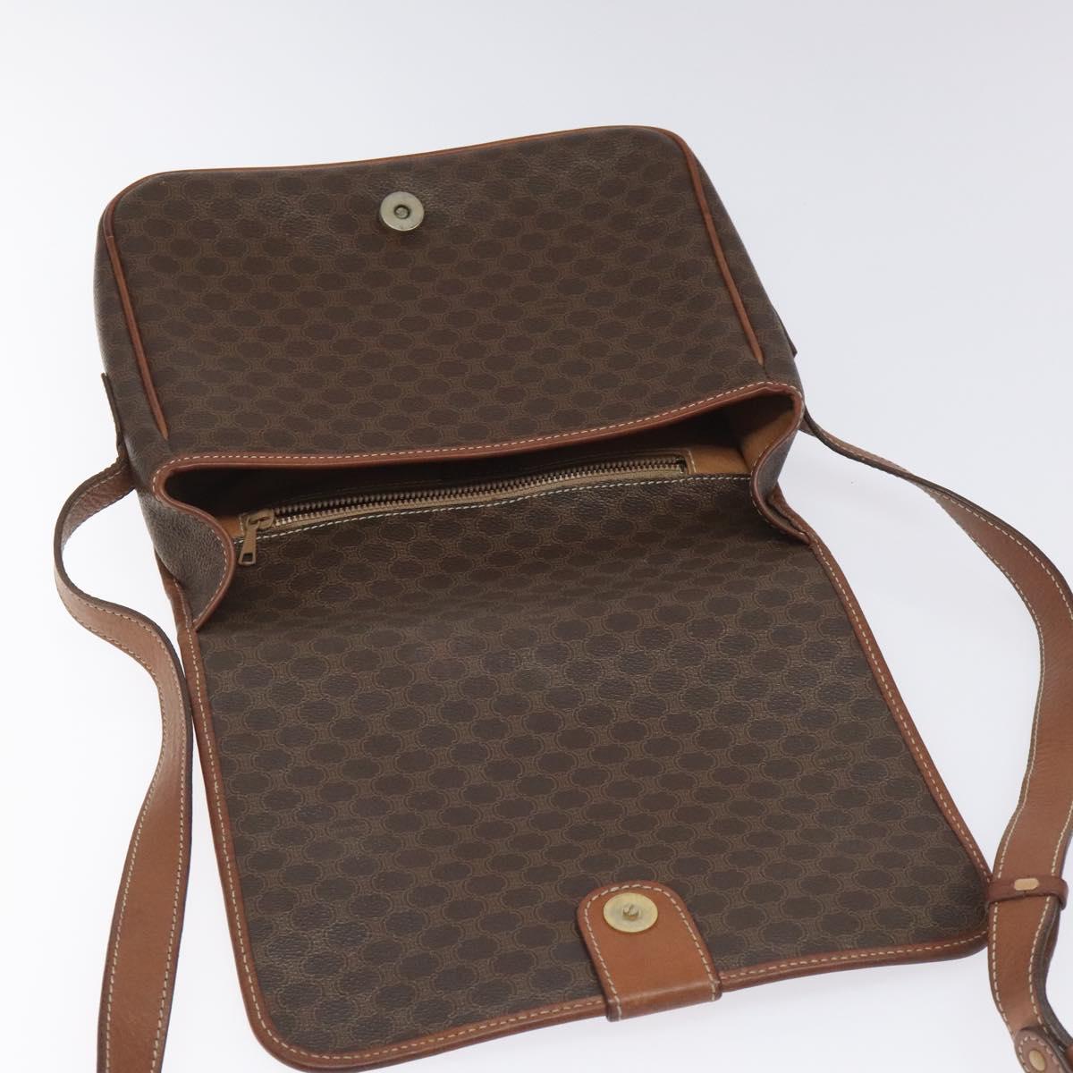 CELINE Macadam Canvas Shoulder Bag PVC Leather Brown Gold Auth KD057