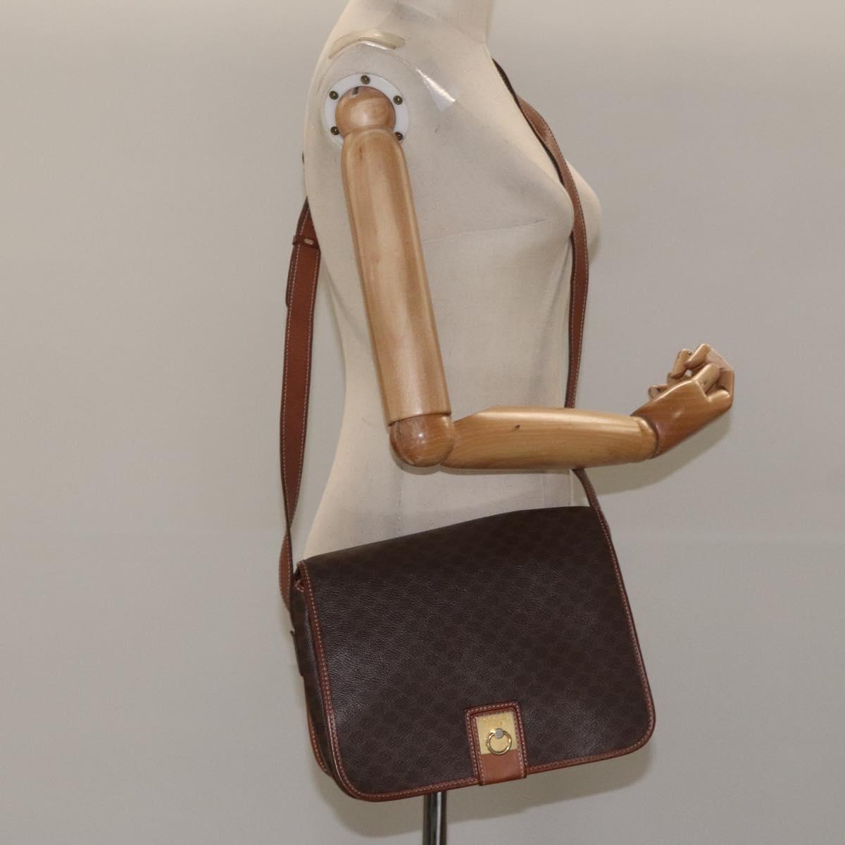 CELINE Macadam Canvas Shoulder Bag PVC Leather Brown Gold Auth KD057