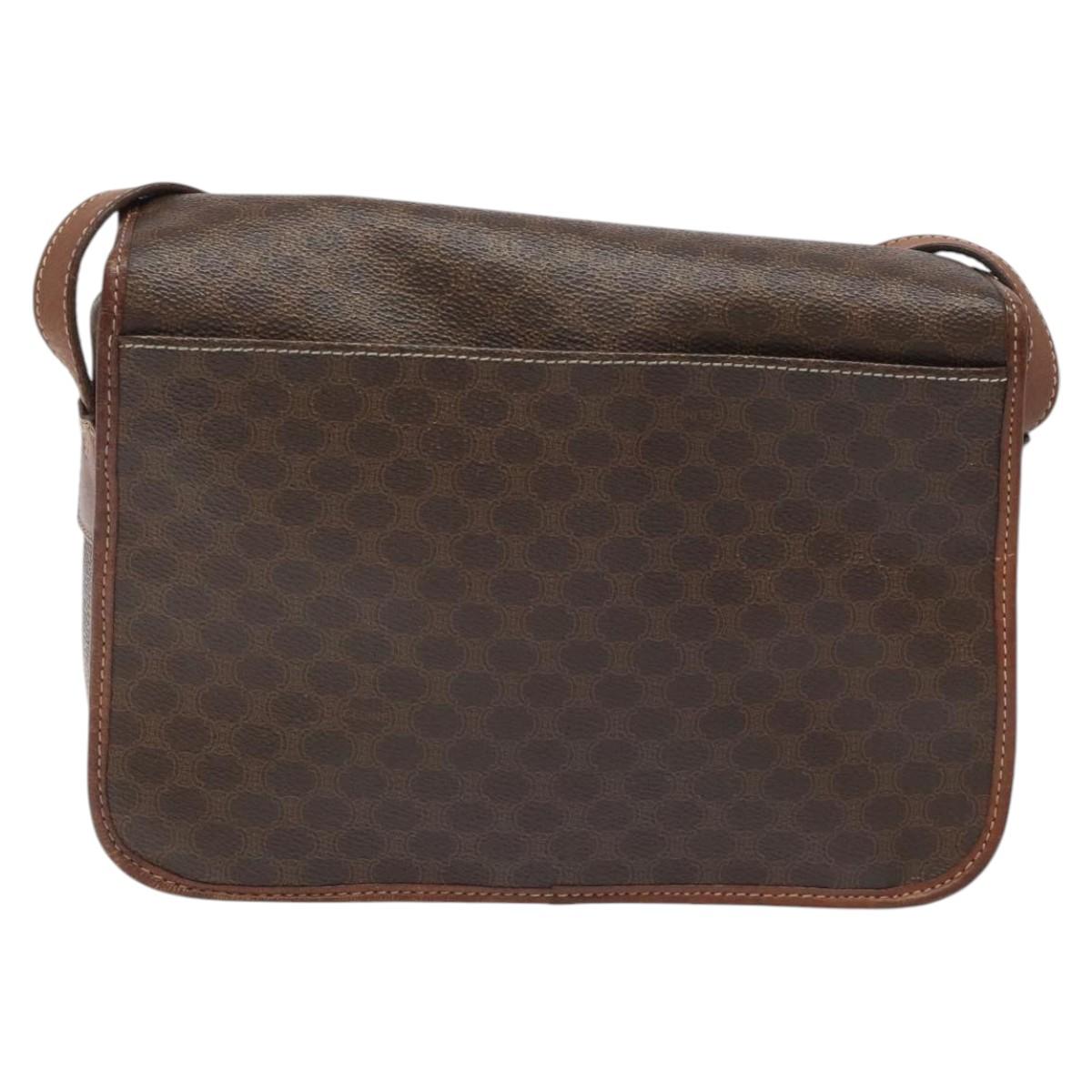 CELINE Macadam Canvas Shoulder Bag PVC Leather Brown Gold Auth KD057