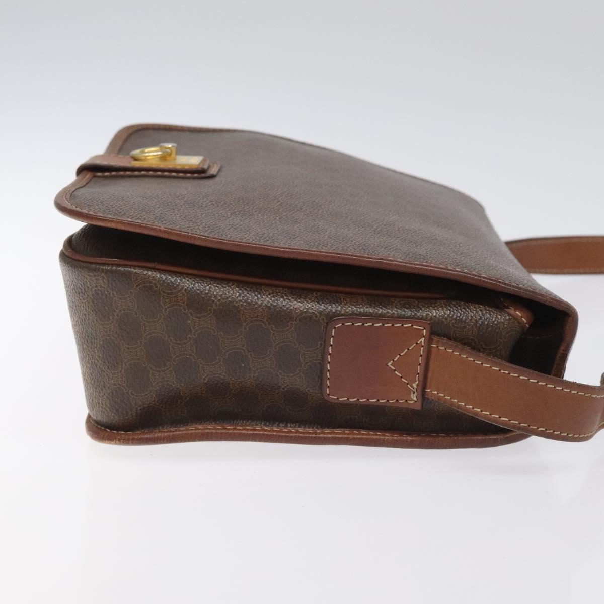 CELINE Macadam Canvas Shoulder Bag PVC Leather Brown Gold Auth KD057