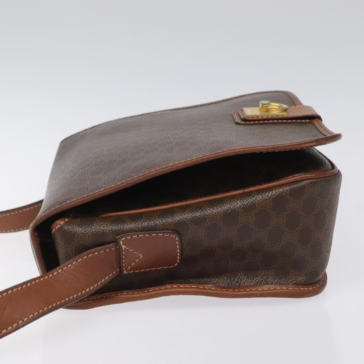 CELINE Macadam Canvas Shoulder Bag PVC Leather Brown Gold Auth KD057