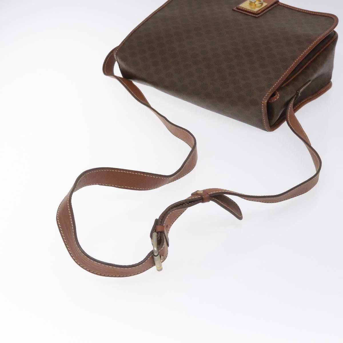 CELINE Macadam Canvas Shoulder Bag PVC Leather Brown Gold Auth KD057