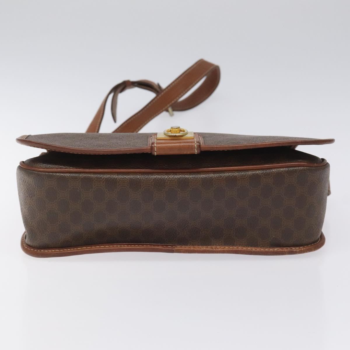 CELINE Macadam Canvas Shoulder Bag PVC Leather Brown Gold Auth KD057