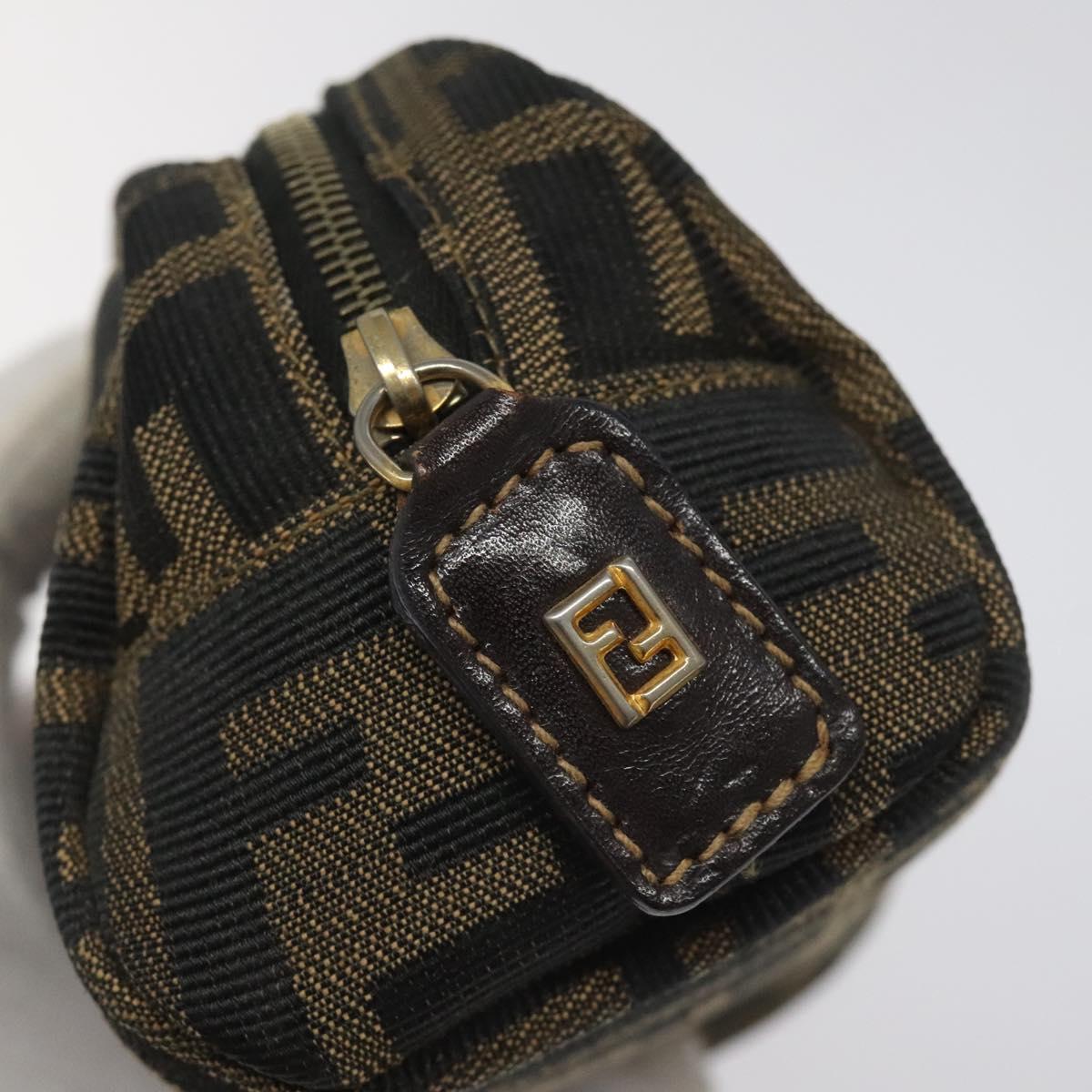 FENDI Zucca Canvas Pouch Brown Black Auth KD058
