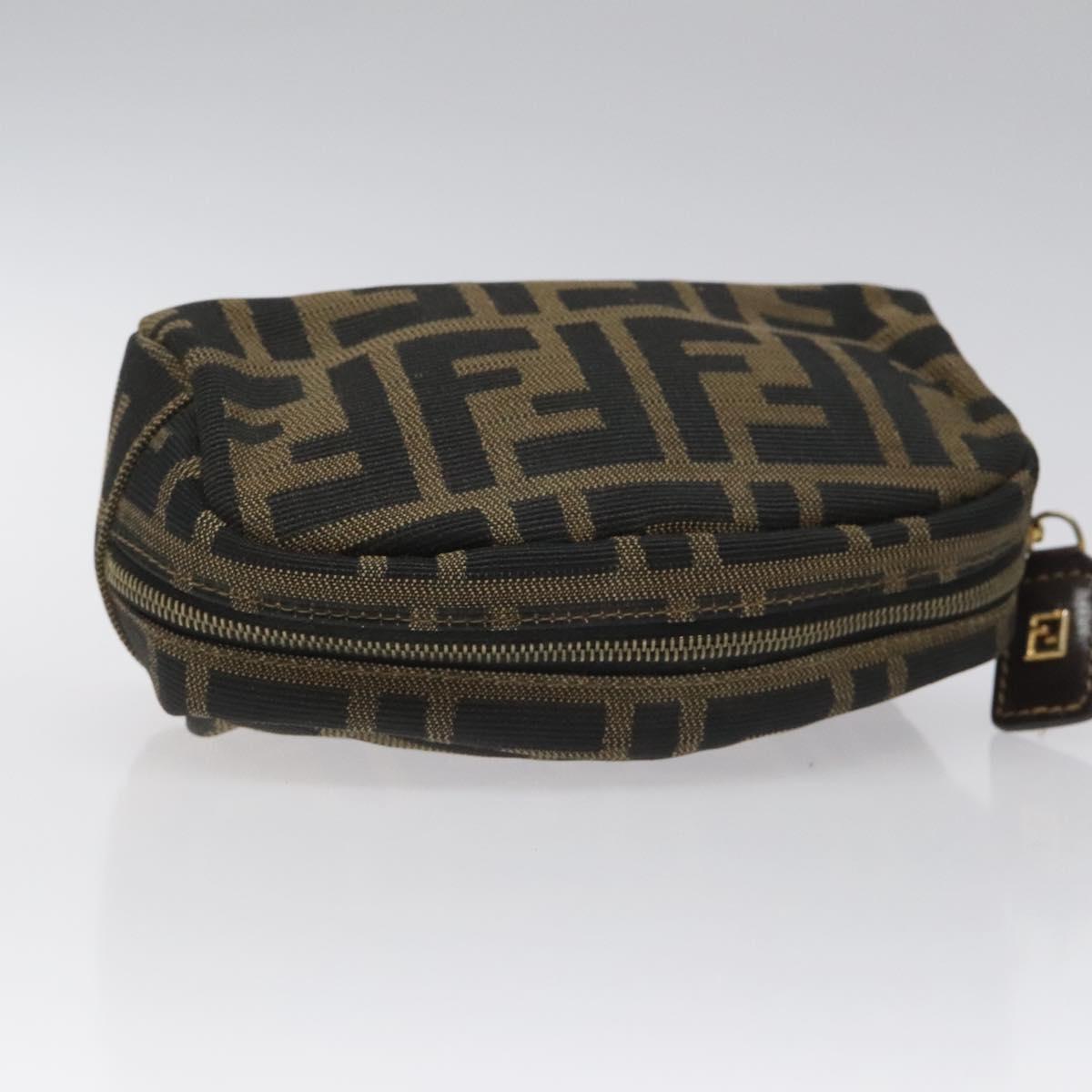FENDI Zucca Canvas Pouch Brown Black Auth KD058