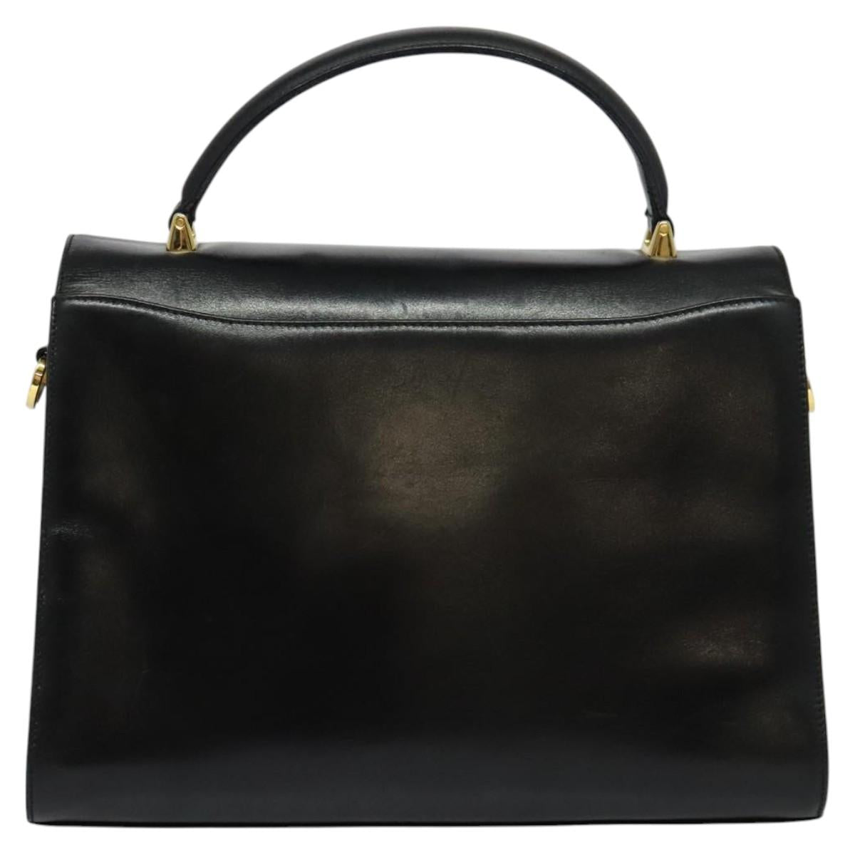Salvatore Ferragamo Gancini Hand Bag Leather 2way Black Gold Auth KD059