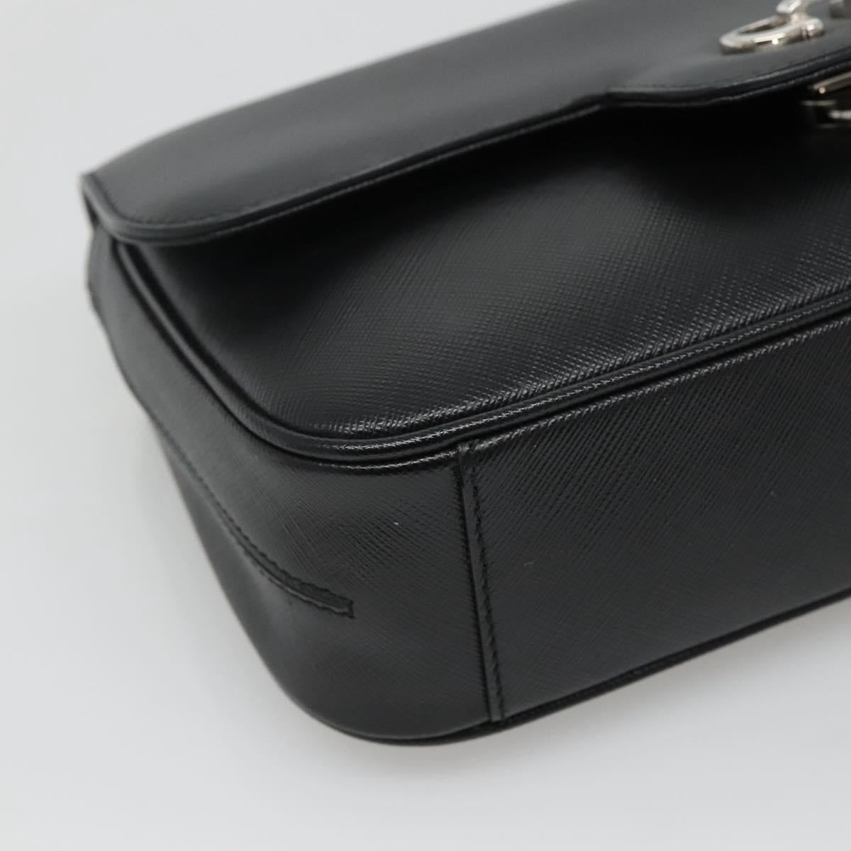 Salvatore Ferragamo Gancini Chain Shoulder Bag Leather Black Silver Auth KD060