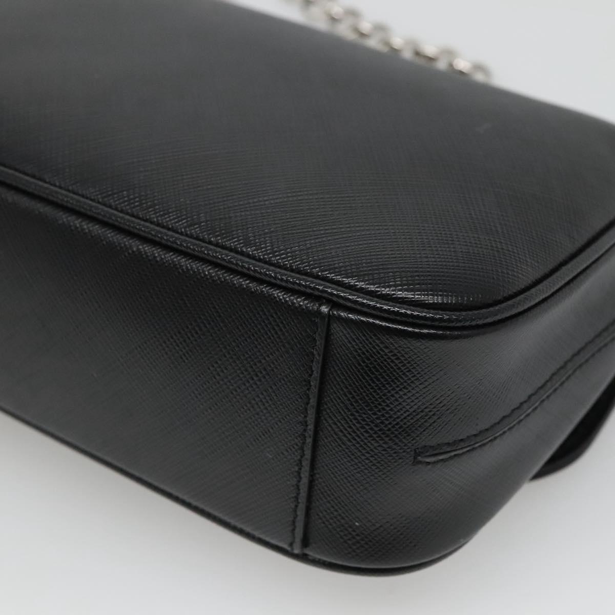 Salvatore Ferragamo Gancini Chain Shoulder Bag Leather Black Silver Auth KD060