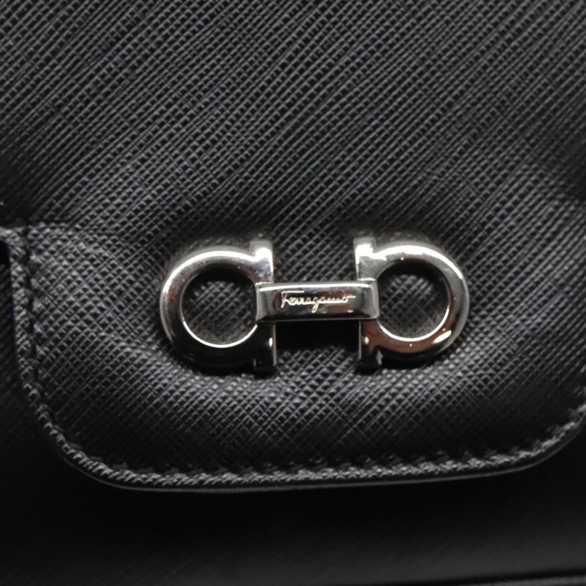 Salvatore Ferragamo Gancini Chain Shoulder Bag Leather Black Silver Auth KD060