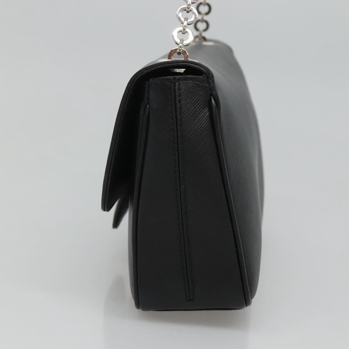 Salvatore Ferragamo Gancini Chain Shoulder Bag Leather Black Silver Auth KD060