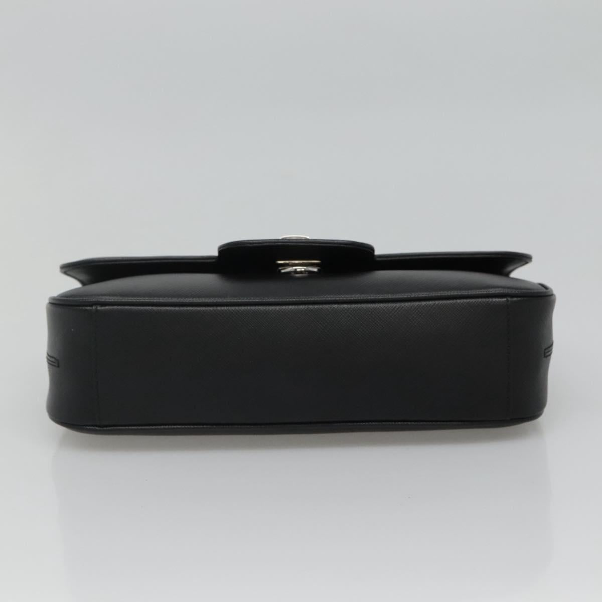 Salvatore Ferragamo Gancini Chain Shoulder Bag Leather Black Silver Auth KD060