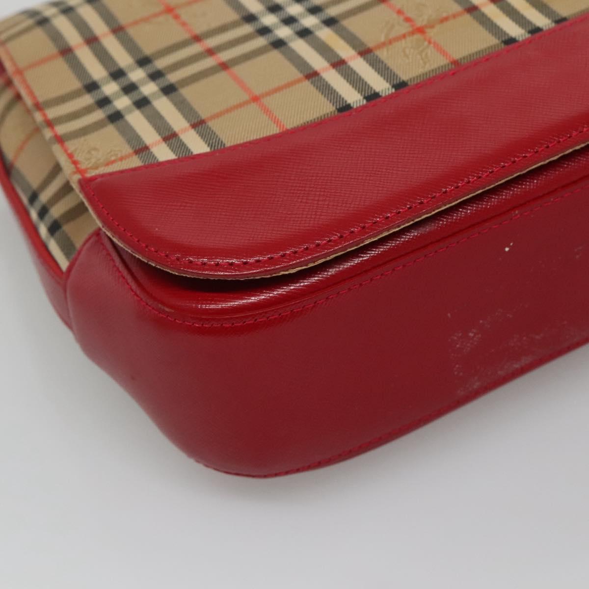 Burberrys Nova Check Shoulder Bag Canvas Leather Beige Red Auth KD063