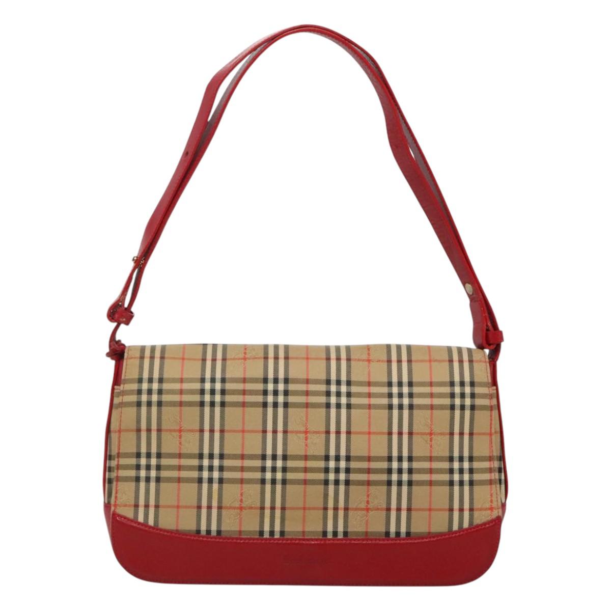 Burberrys Nova Check Shoulder Bag Canvas Leather Beige Red Auth KD063