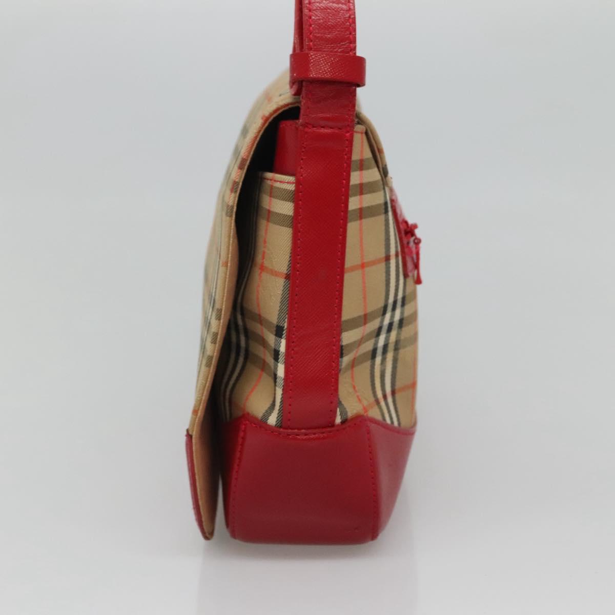 Burberrys Nova Check Shoulder Bag Canvas Leather Beige Red Auth KD063