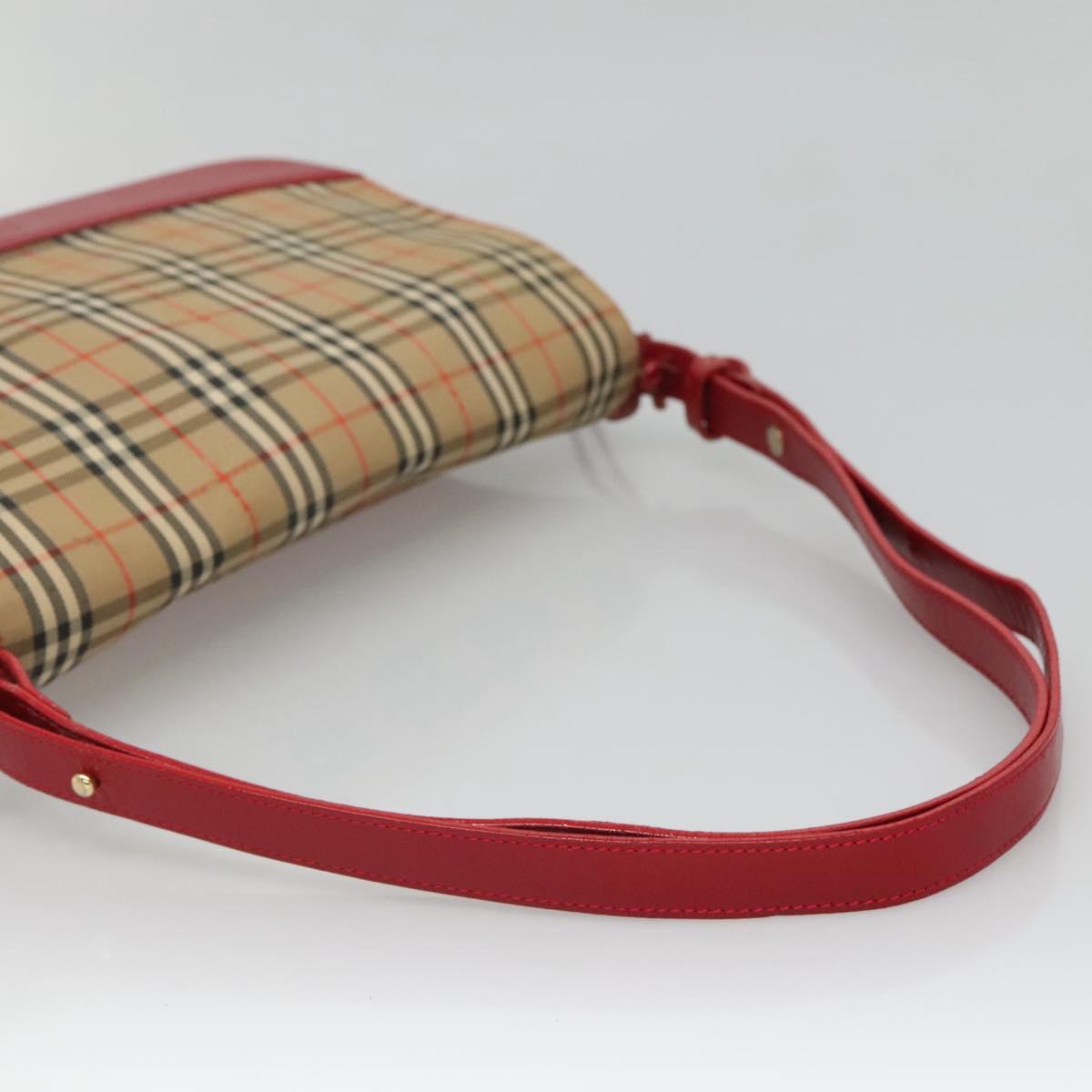 Burberrys Nova Check Shoulder Bag Canvas Leather Beige Red Auth KD063
