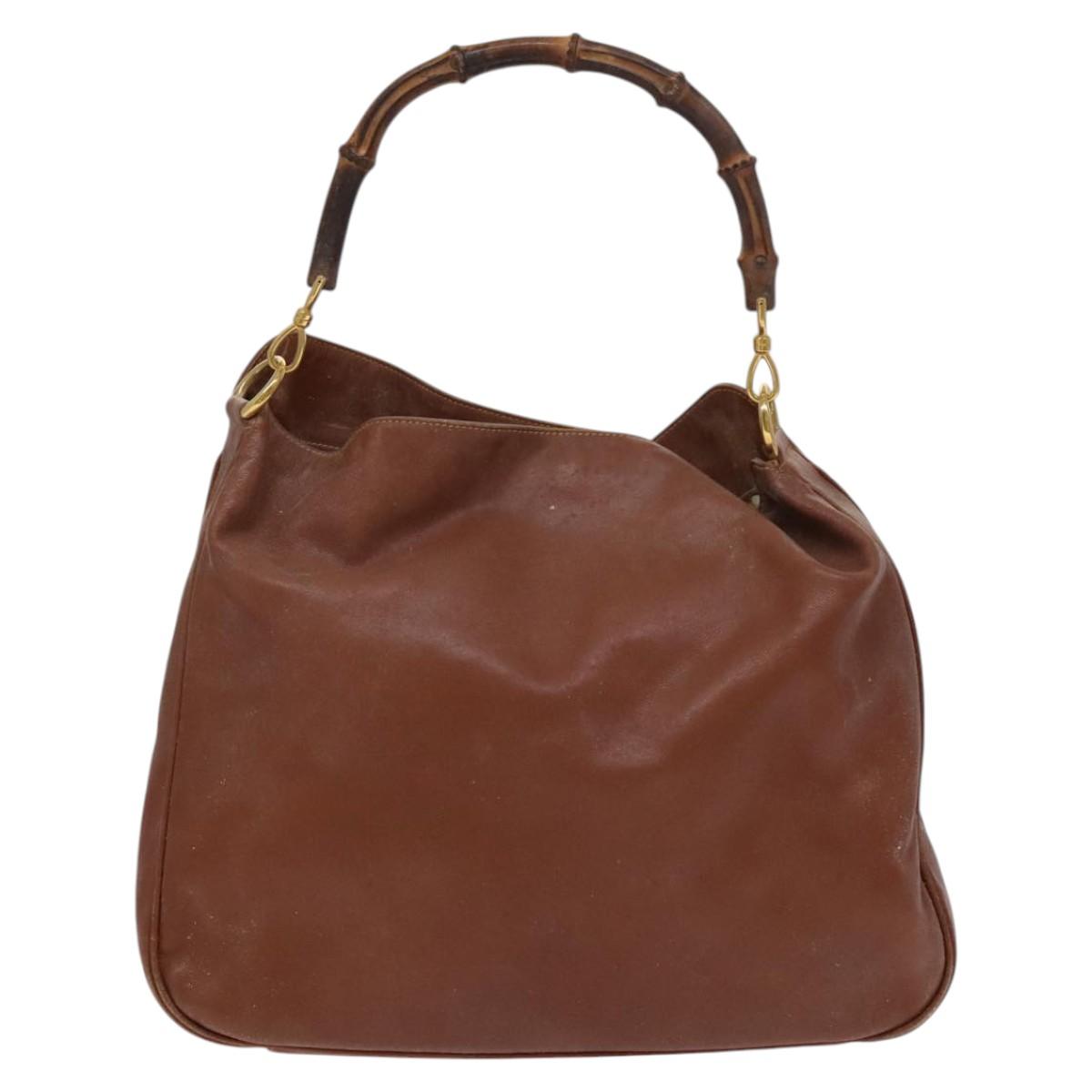 GUCCI Bamboo Hand Bag Leather 2way Brown Gold 001 3754 1577 Auth KD088