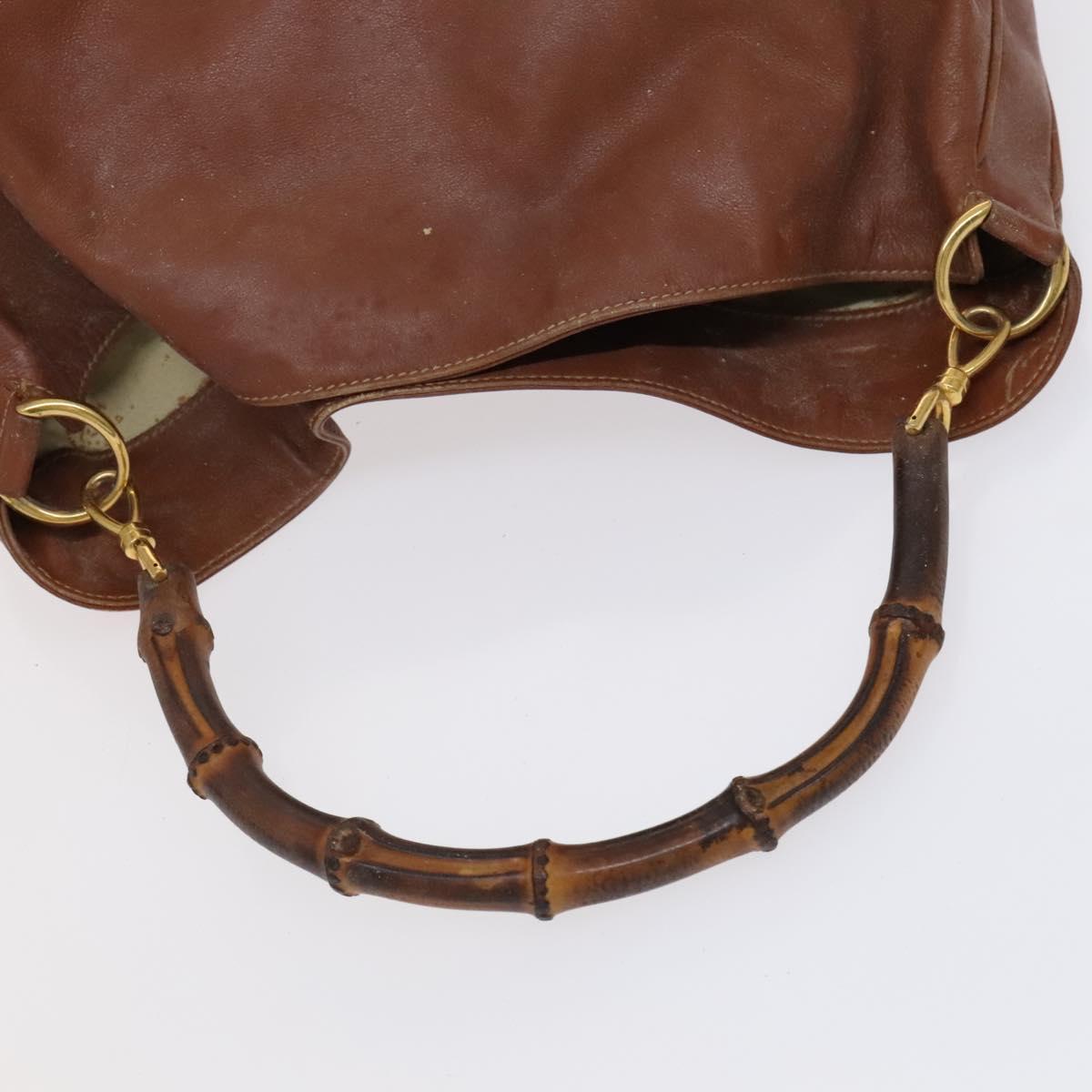 GUCCI Bamboo Hand Bag Leather 2way Brown Gold 001 3754 1577 Auth KD088