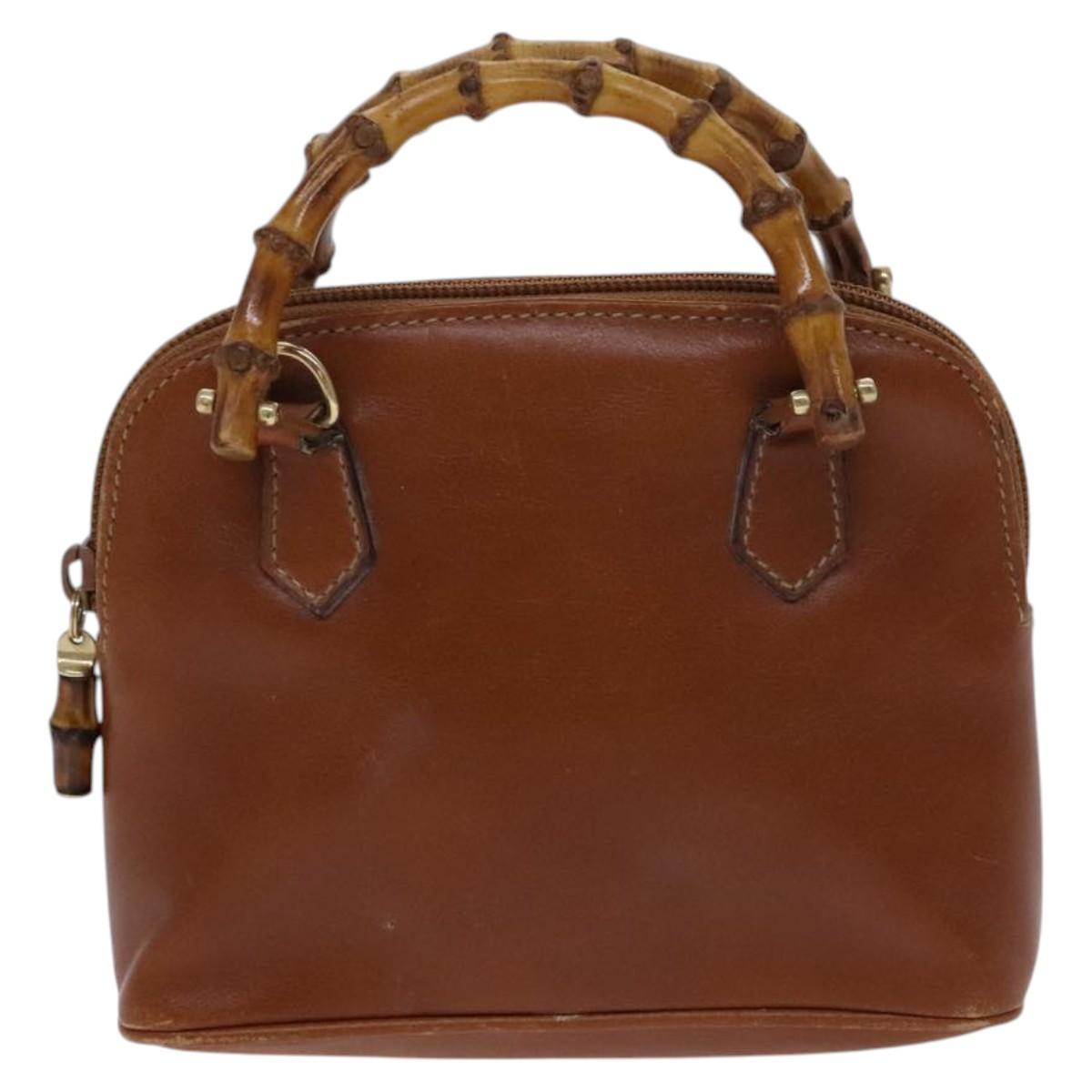 GUCCI Bamboo Hand Bag Leather 2way Brown Gold 007 2032 0231 Auth KD089