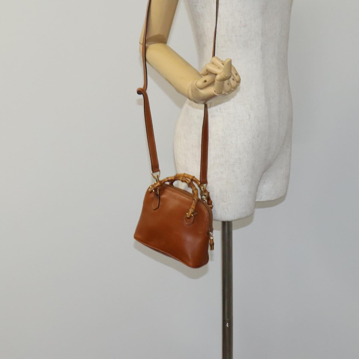 GUCCI Bamboo Hand Bag Leather 2way Brown Gold 007 2032 0231 Auth KD089