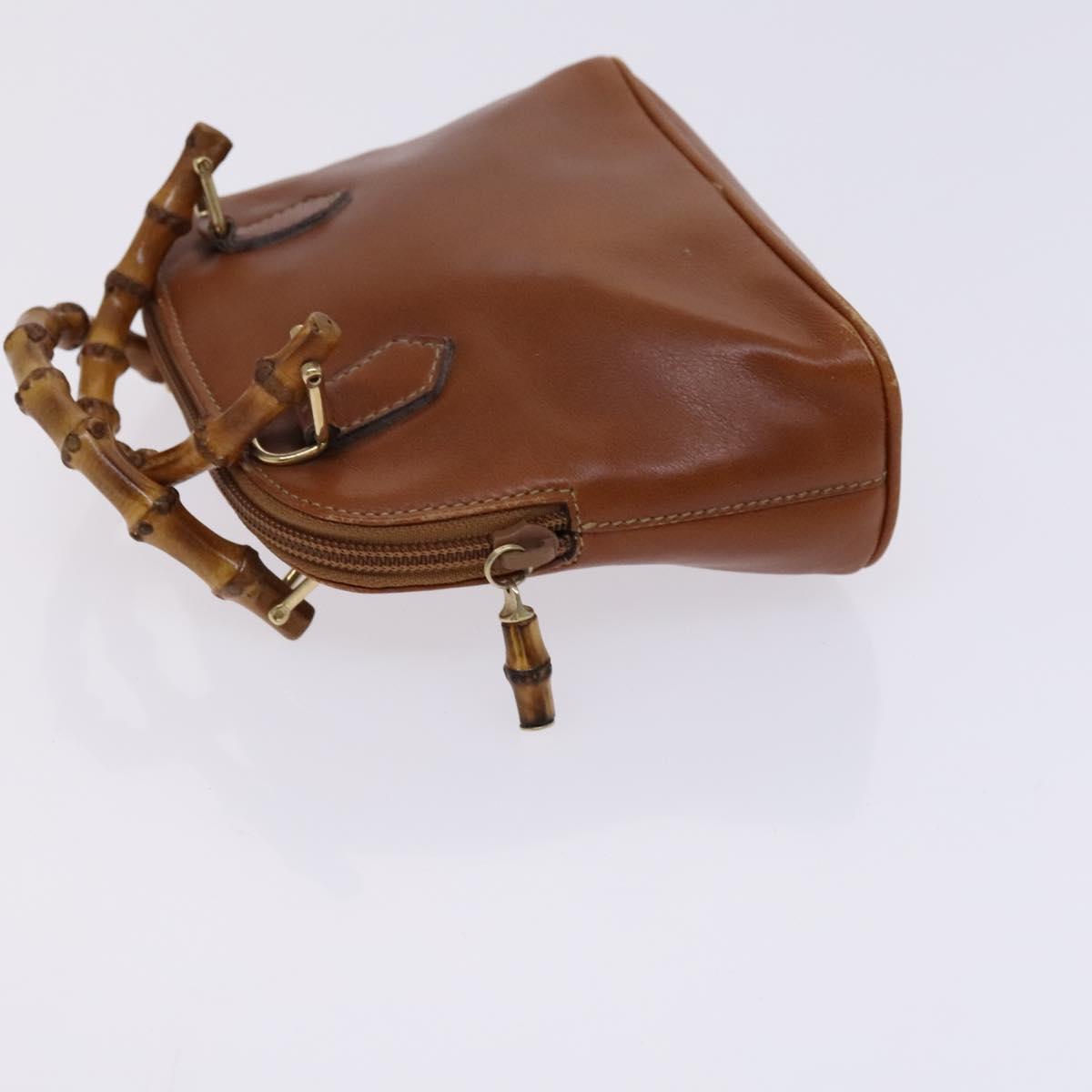 GUCCI Bamboo Hand Bag Leather 2way Brown Gold 007 2032 0231 Auth KD089