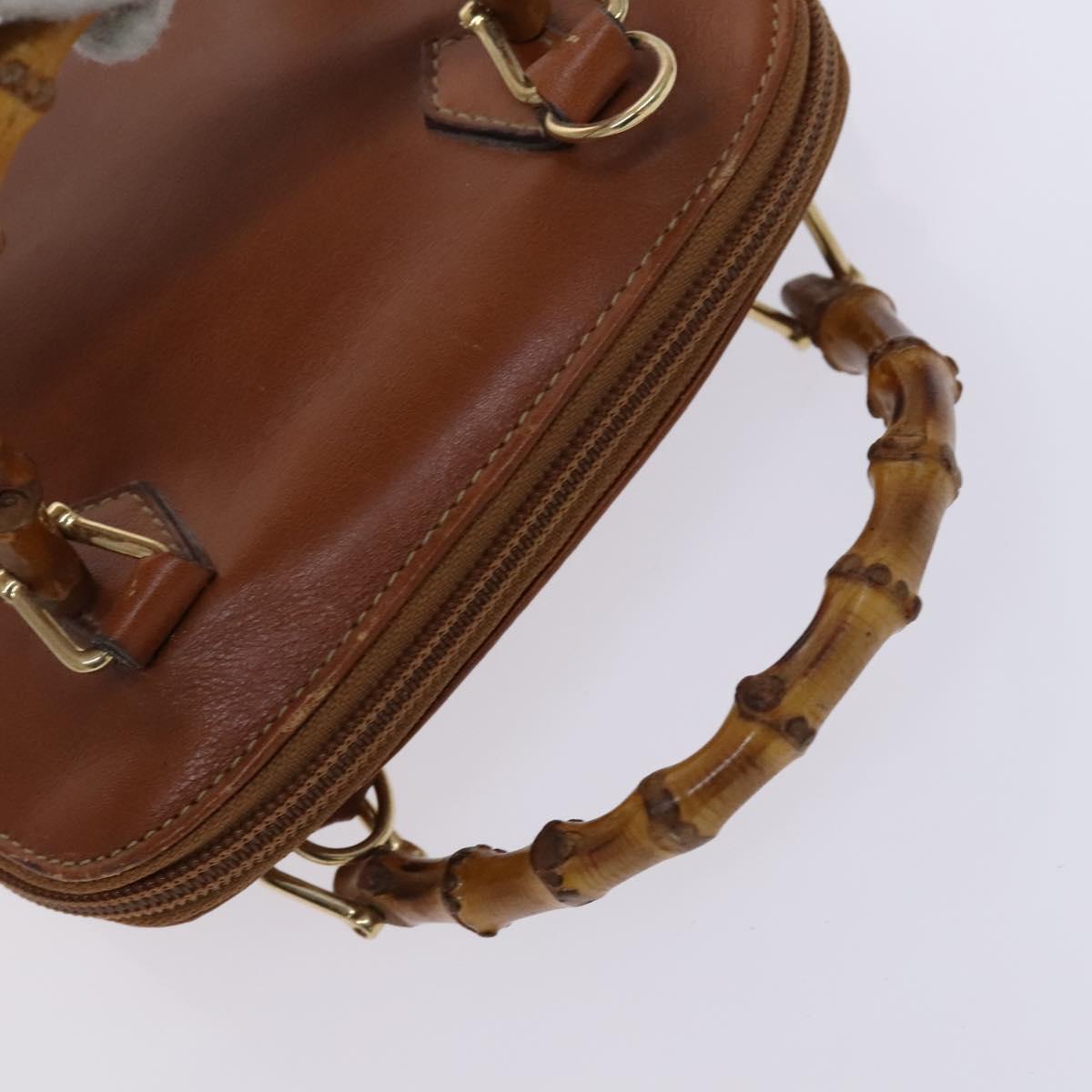 GUCCI Bamboo Hand Bag Leather 2way Brown Gold 007 2032 0231 Auth KD089