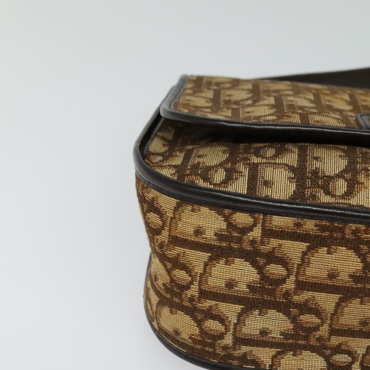 Christian Dior Trotter Canvas Shoulder Bag Brown Gold Auth KD090