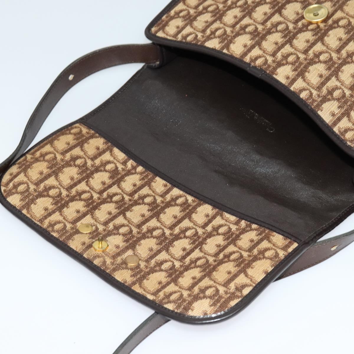 Christian Dior Trotter Canvas Shoulder Bag Brown Gold Auth KD090