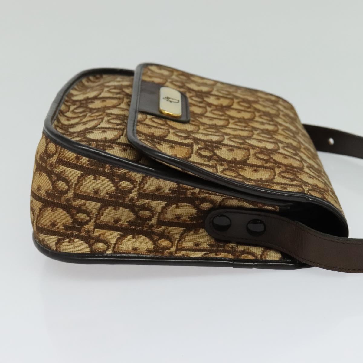 Christian Dior Trotter Canvas Shoulder Bag Brown Gold Auth KD090