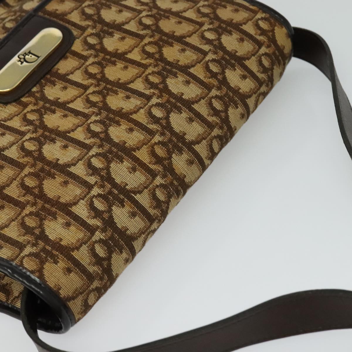 Christian Dior Trotter Canvas Shoulder Bag Brown Gold Auth KD090