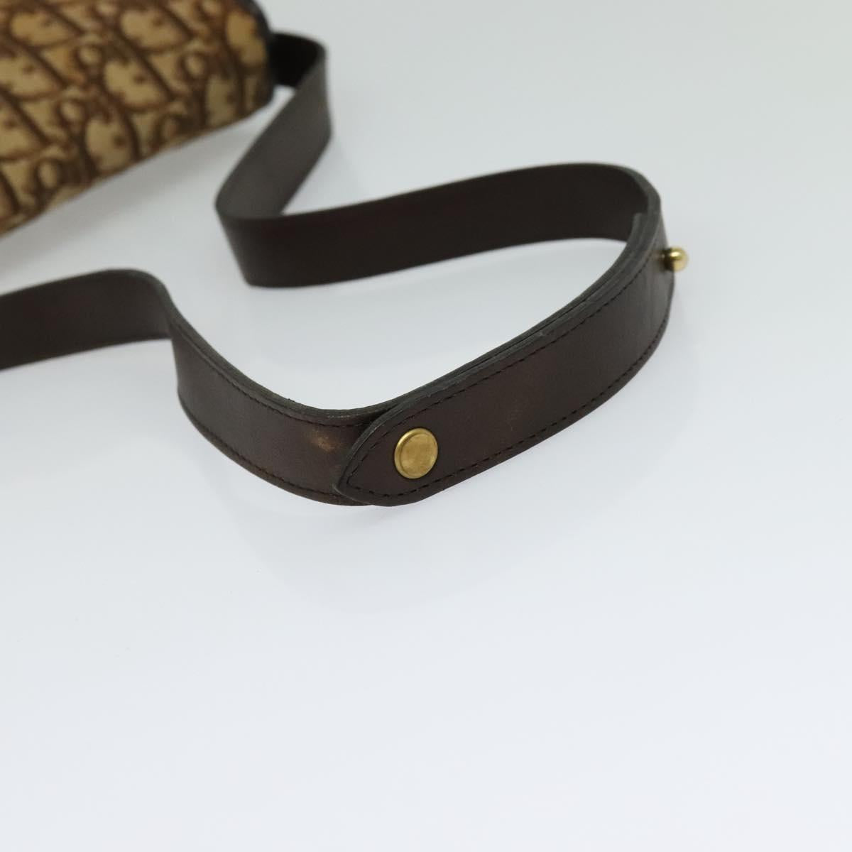 Christian Dior Trotter Canvas Shoulder Bag Brown Gold Auth KD090