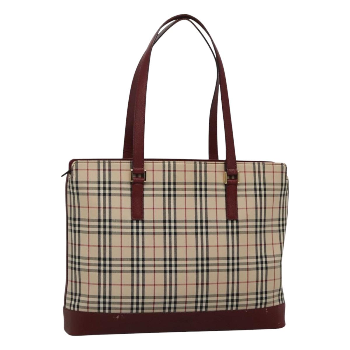 BURBERRY Nova Check Tote Bag Canvas Beige Gold Auth KD099
