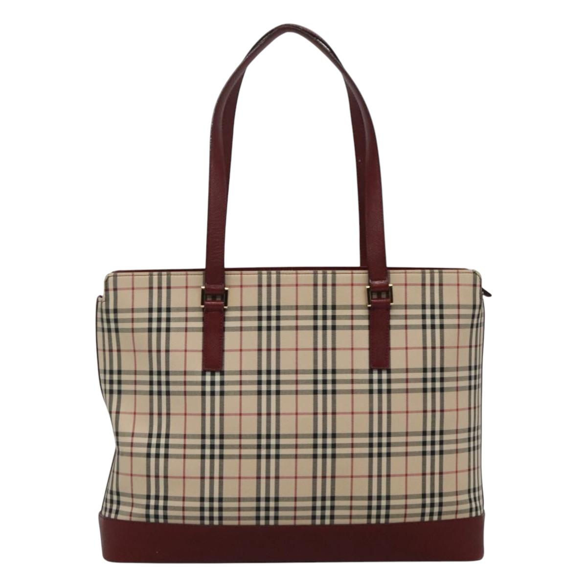 BURBERRY Nova Check Tote Bag Canvas Beige Gold Auth KD099