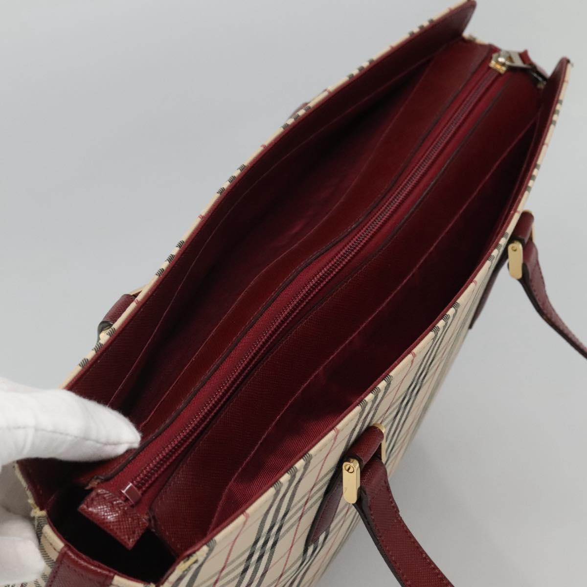 BURBERRY Nova Check Tote Bag Canvas Beige Gold Auth KD099