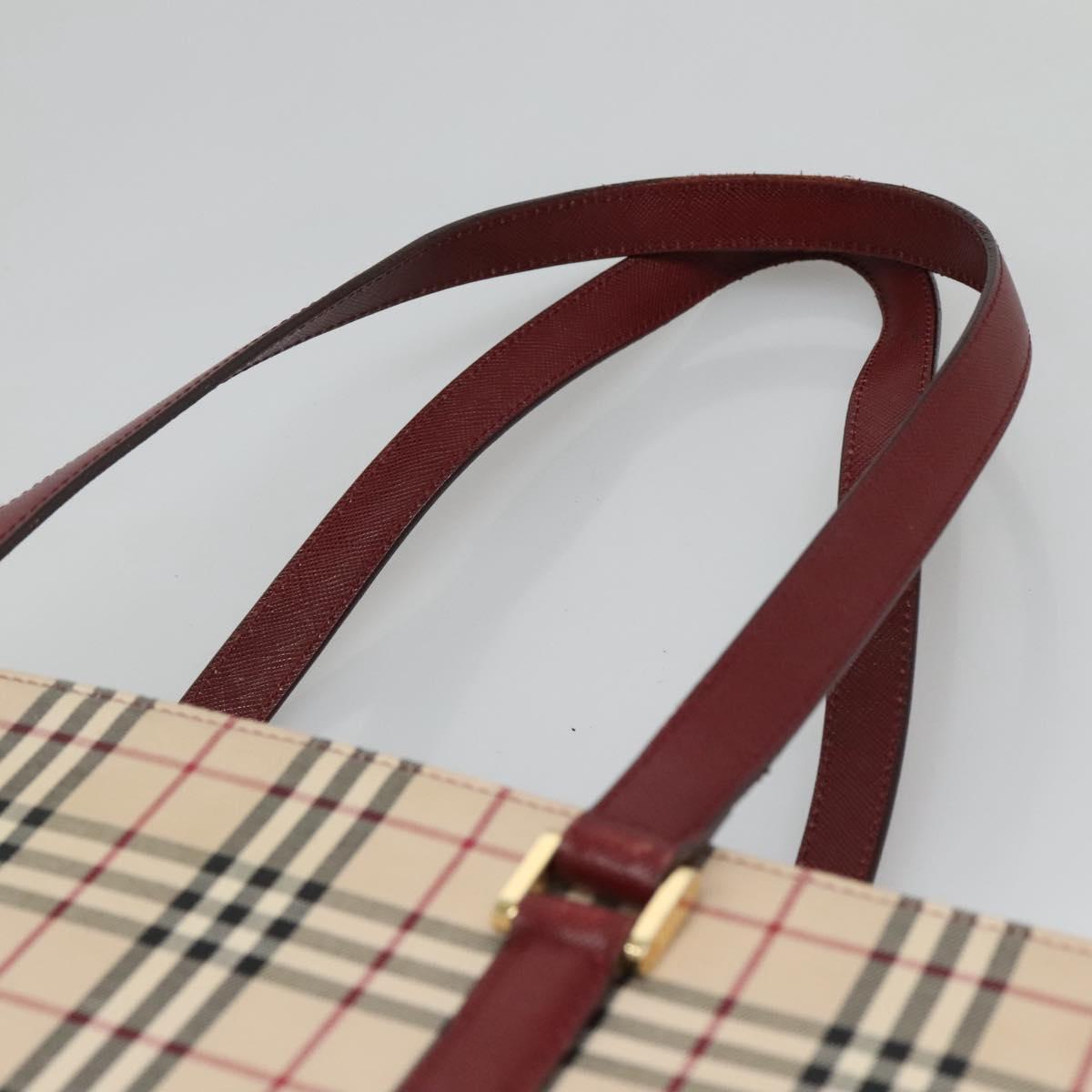 BURBERRY Nova Check Tote Bag Canvas Beige Gold Auth KD099