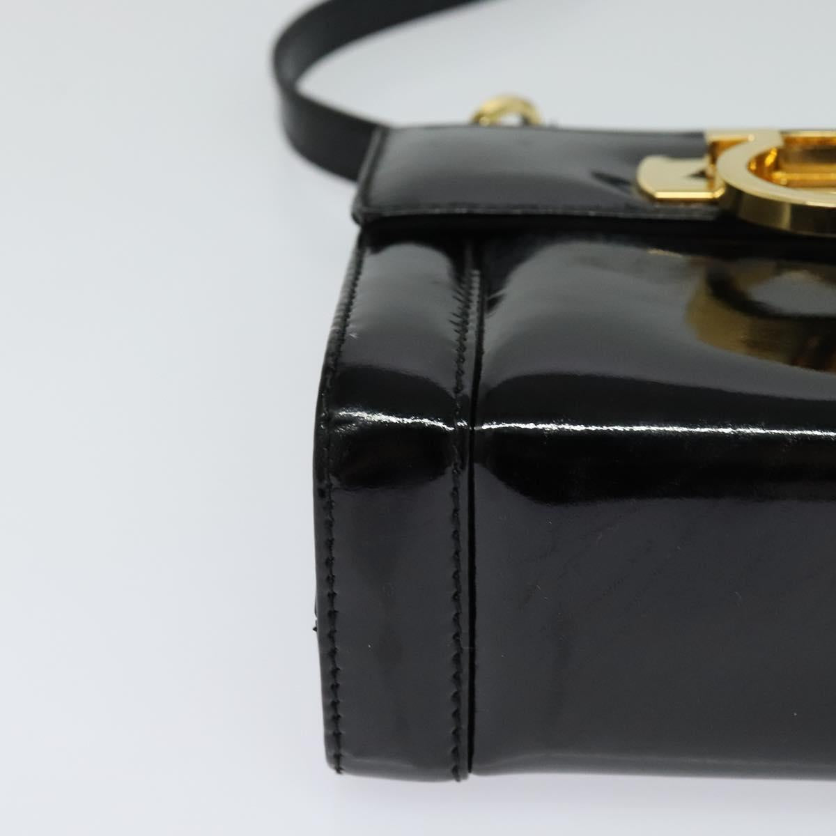 Salvatore Ferragamo Gancini Shoulder Bag Enamel Black Gold Auth KD105