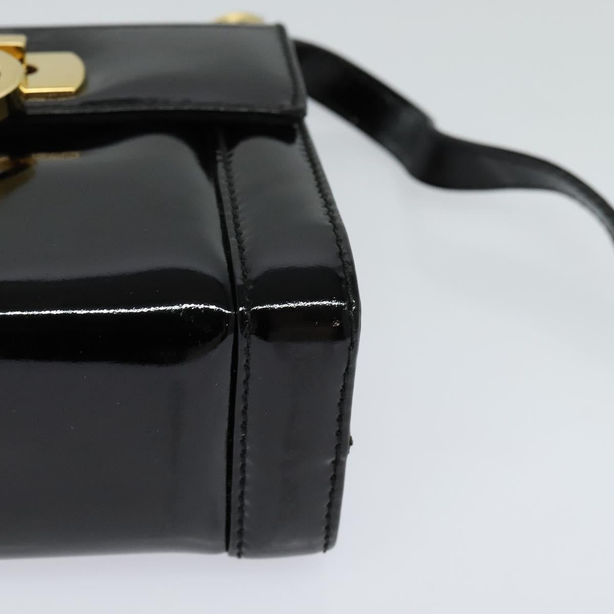 Salvatore Ferragamo Gancini Shoulder Bag Enamel Black Gold Auth KD105