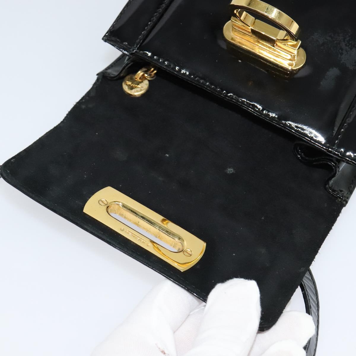 Salvatore Ferragamo Gancini Shoulder Bag Enamel Black Gold Auth KD105
