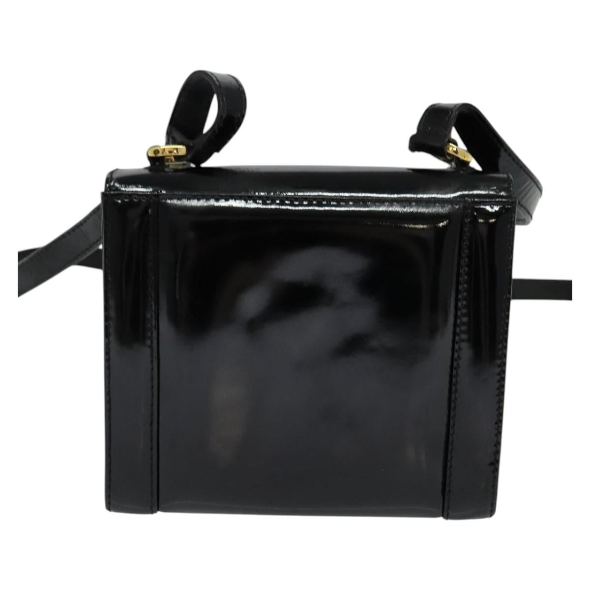 Salvatore Ferragamo Gancini Shoulder Bag Enamel Black Gold Auth KD105