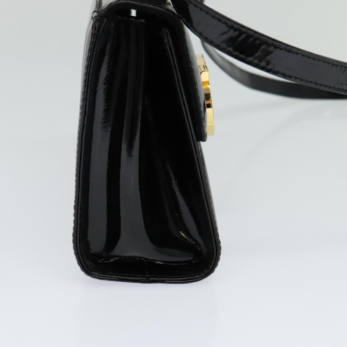 Salvatore Ferragamo Gancini Shoulder Bag Enamel Black Gold Auth KD105