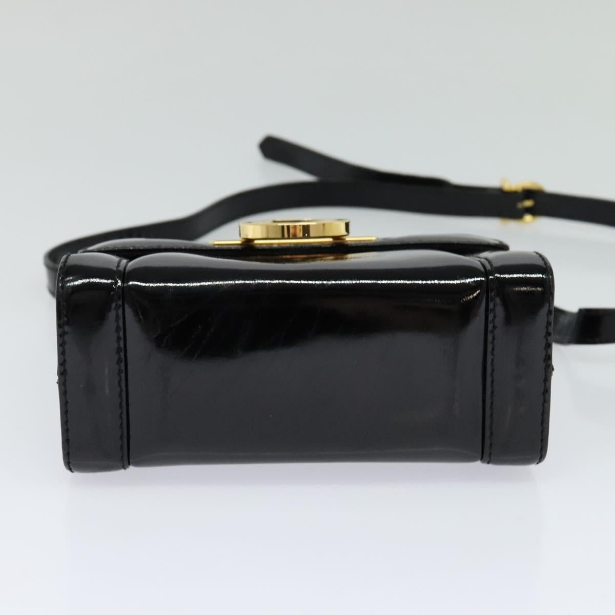 Salvatore Ferragamo Gancini Shoulder Bag Enamel Black Gold Auth KD105