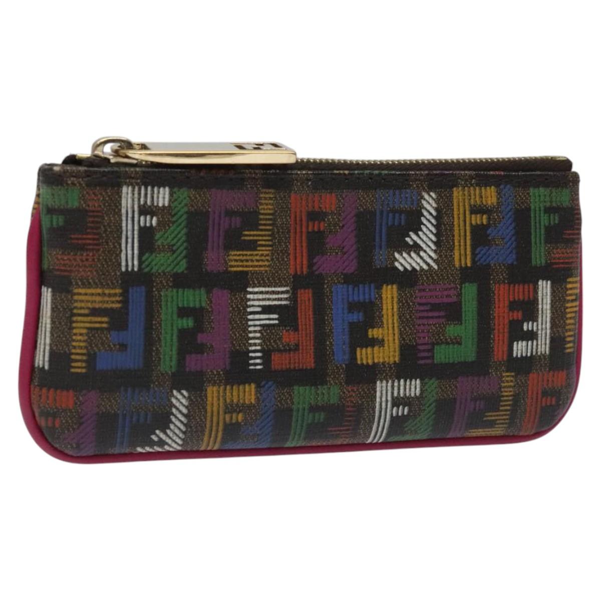 FENDI Zucca Canvas Coin Purse Multicolor Gold Auth KD110