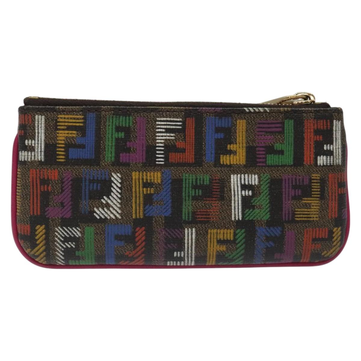 FENDI Zucca Canvas Coin Purse Multicolor Gold Auth KD110