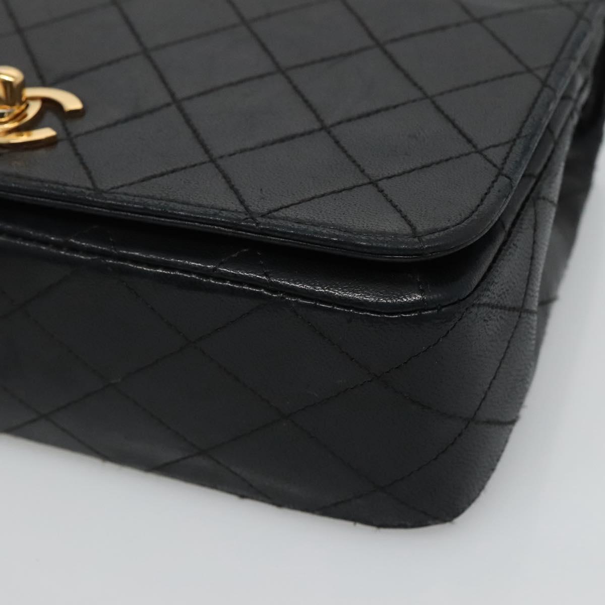 CHANEL Matelasse Chain Shoulder Bag Lamb Skin Black Gold CC Auth KD113