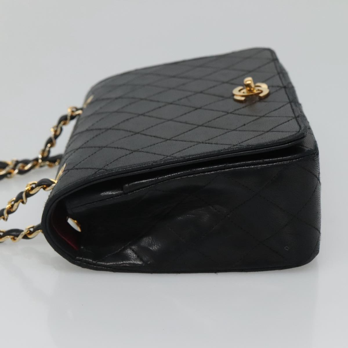 CHANEL Matelasse Chain Shoulder Bag Lamb Skin Black Gold CC Auth KD113