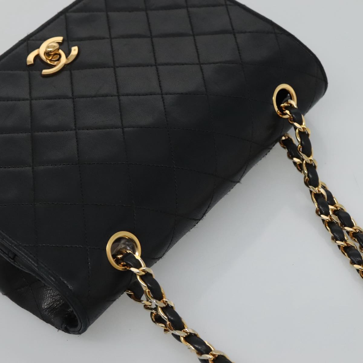 CHANEL Matelasse Chain Shoulder Bag Lamb Skin Black Gold CC Auth KD113